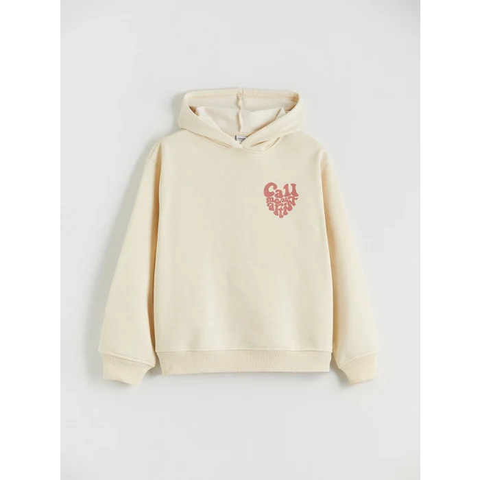 LCW Kids Bej Kapüşonlu Kız Çocuk Kalın Sweatshirt