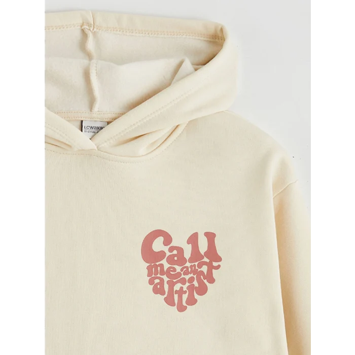 LCW Kids Bej Kapüşonlu Kız Çocuk Kalın Sweatshirt