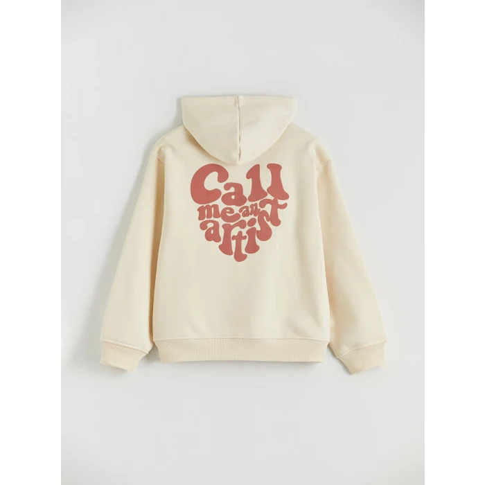 LCW Kids Bej Kapüşonlu Kız Çocuk Kalın Sweatshirt