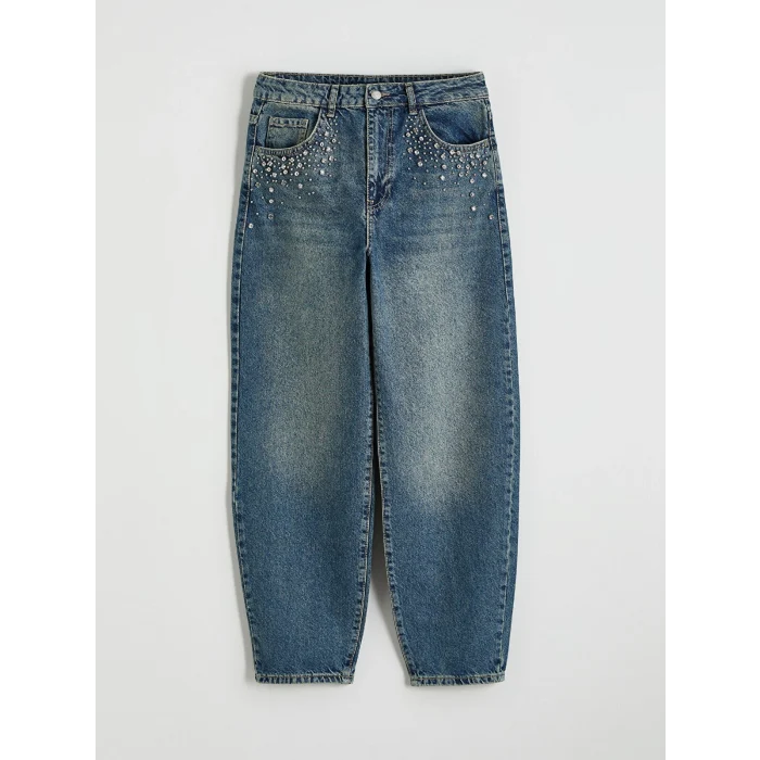 LCW Jeans İndigo Barrel Fit Taşlı Kadın Jean Pantolon