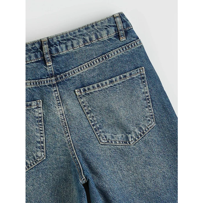 LCW Jeans İndigo Barrel Fit Taşlı Kadın Jean Pantolon