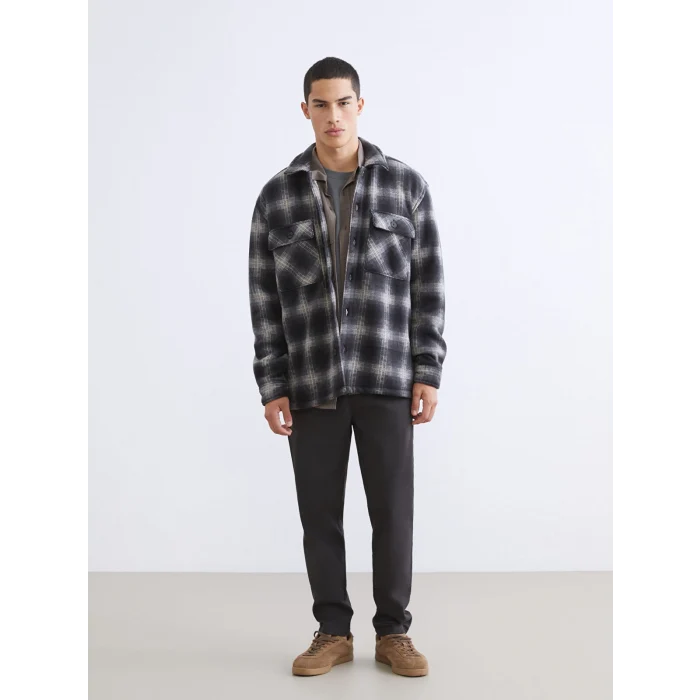 XSIDE Siyah Rahat Kalıp Uzun Kollu Ekose Erkek Gömlek Ceket