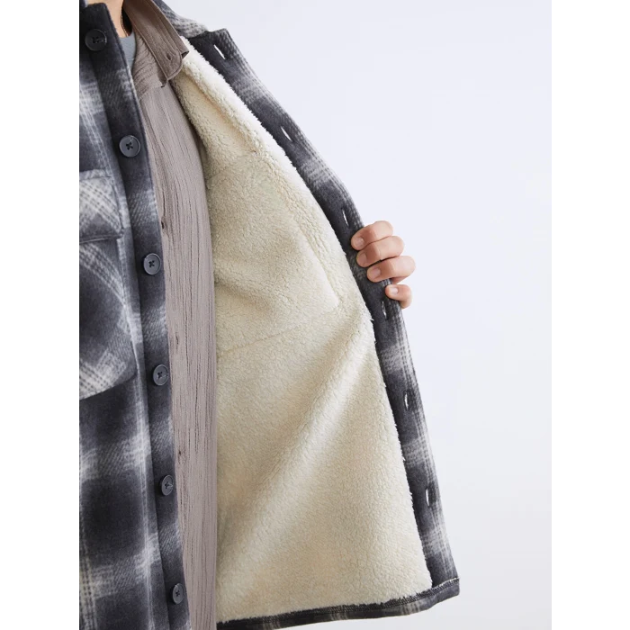 XSIDE Siyah Rahat Kalıp Uzun Kollu Ekose Erkek Gömlek Ceket