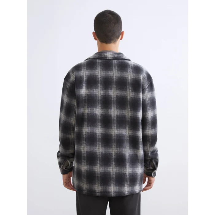 XSIDE Siyah Rahat Kalıp Uzun Kollu Ekose Erkek Gömlek Ceket