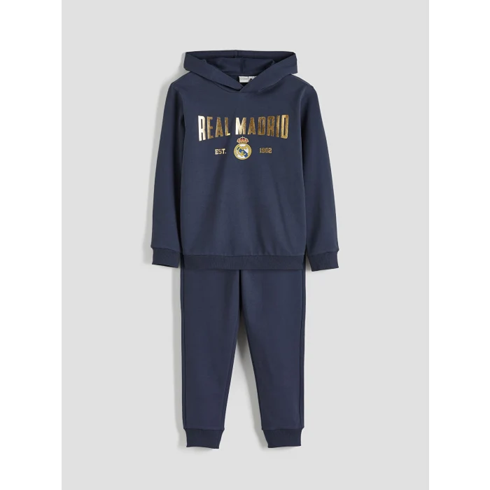 LCW Kids Lacivert Kapüşonlu Real Madrid Baskılı Erkek Çocuk Eşofman Takım