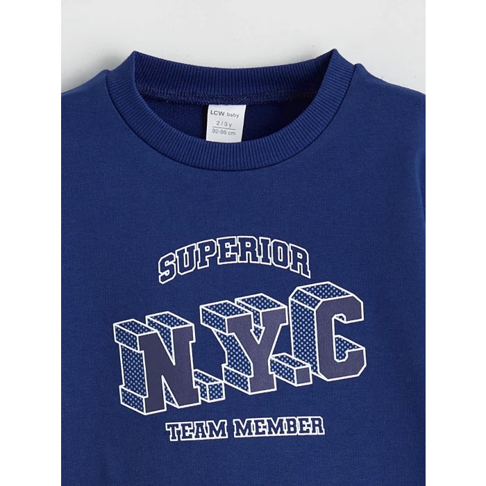 LCW baby Mavi Bisiklet Yaka Erkek Bebek Sweatshirt