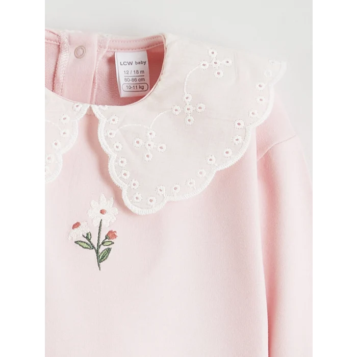 LCW baby Pembe Bebe Yaka Kız Bebek Sweatshirt ve Tayt