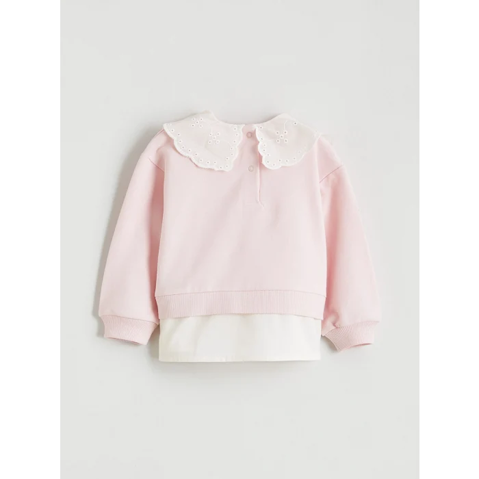 LCW baby Pembe Bebe Yaka Kız Bebek Sweatshirt ve Tayt
