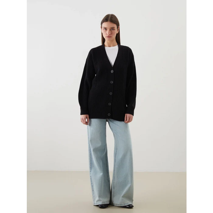 LCW Modest Siyah V Yaka Kadın Triko Hırka