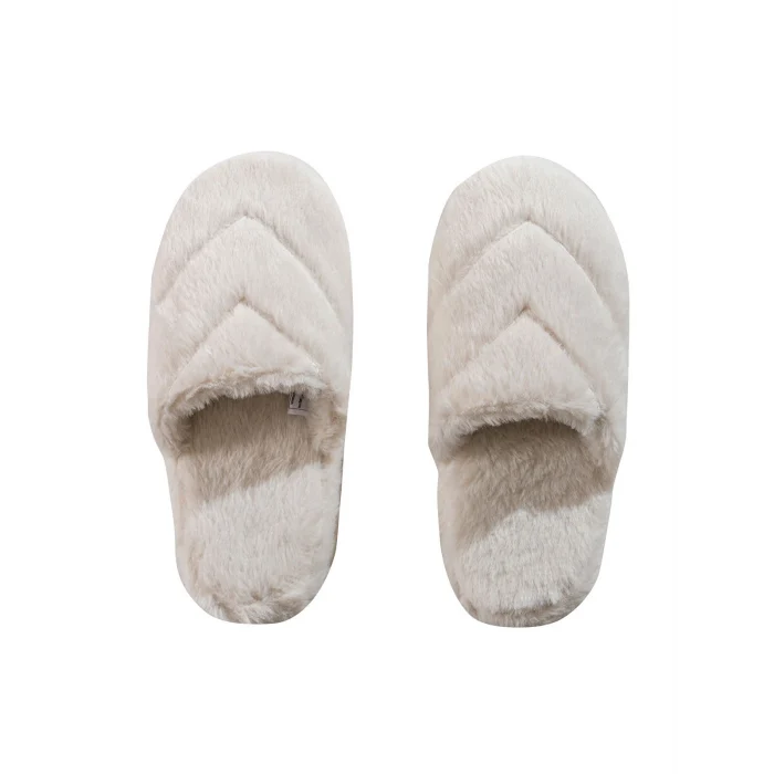 LCW STEPS Bej Nakışlı Pelüş Kadın Ev Terliği