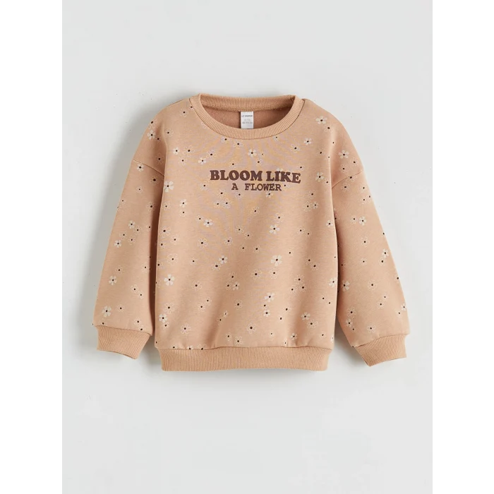 LCW Kids Bej Bisiklet Yaka Kız Çocuk Sweatshirt ve Pantolon