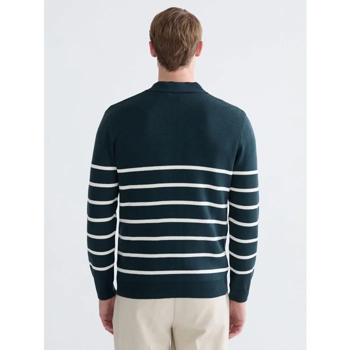 SOUTHBLUE Yeşil Polo Yaka Çizgili Erkek Triko Kazak