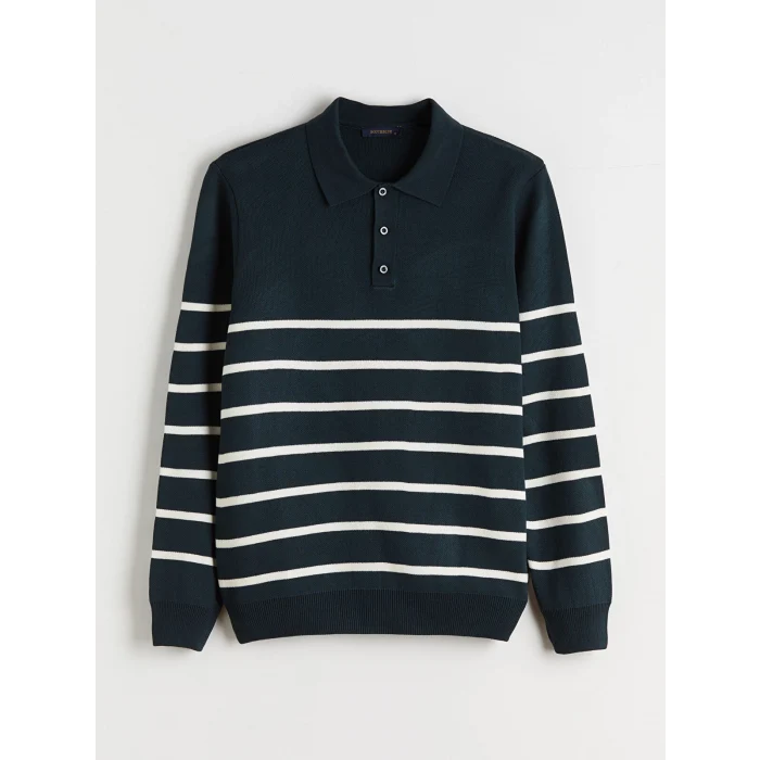 SOUTHBLUE Yeşil Polo Yaka Çizgili Erkek Triko Kazak