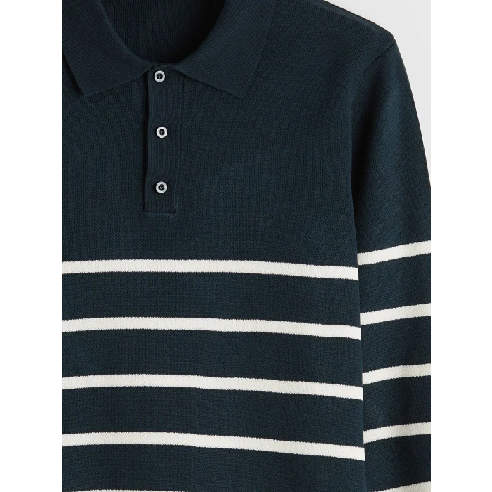 SOUTHBLUE Yeşil Polo Yaka Çizgili Erkek Triko Kazak