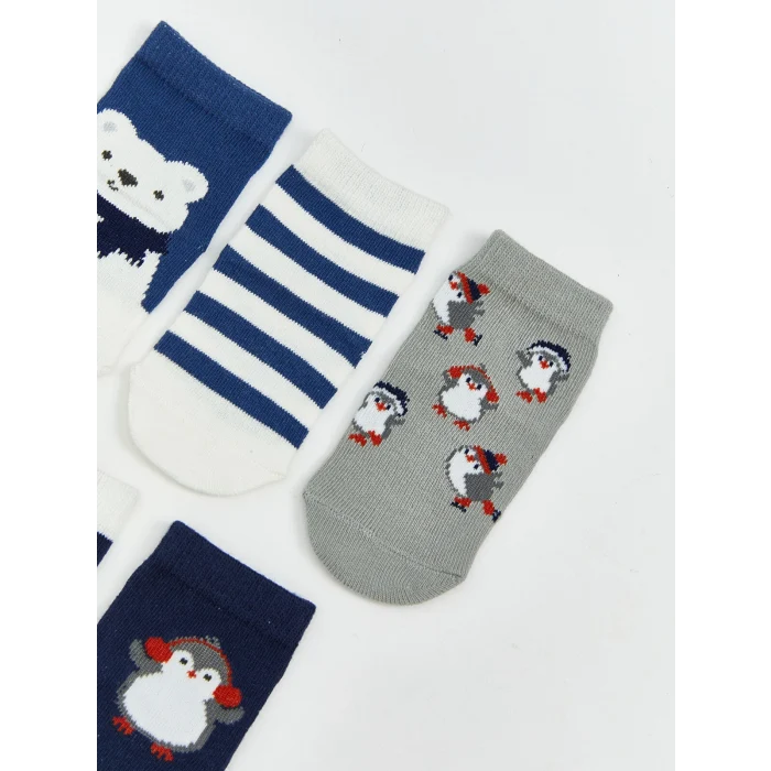 LCW baby Mavi Desenli Erkek Bebek Soket Çorap 5li