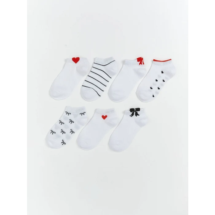 LCW Kids Beyaz Desenli Kız Çocuk Patik Çorap 7li