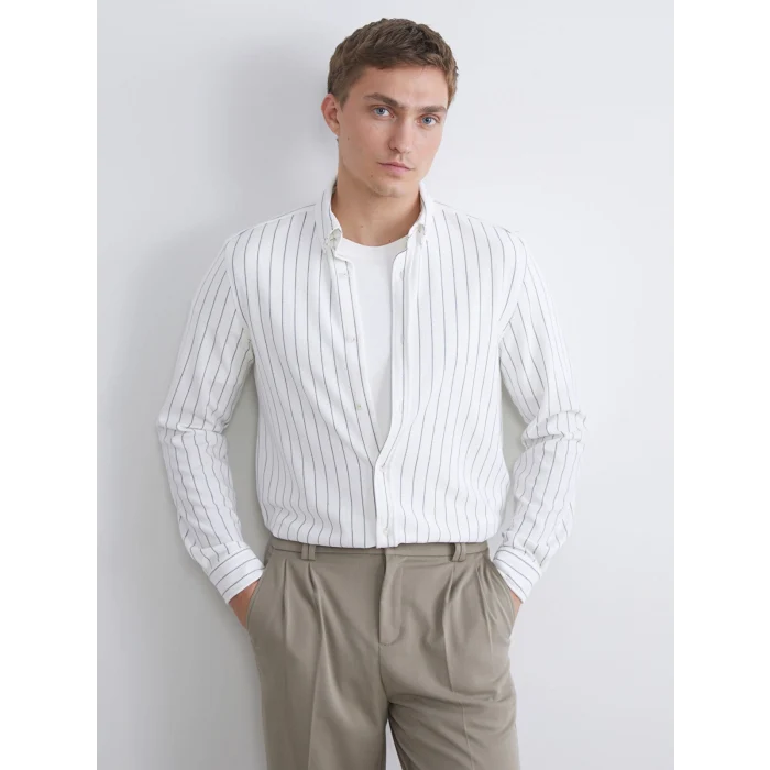 LCW Vision Ekru Slim Fit Uzun Kollu Çizgili Erkek Gömlek