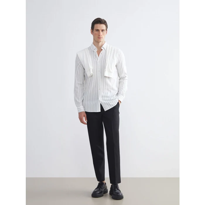 LCW Vision Ekru Slim Fit Uzun Kollu Çizgili Erkek Gömlek