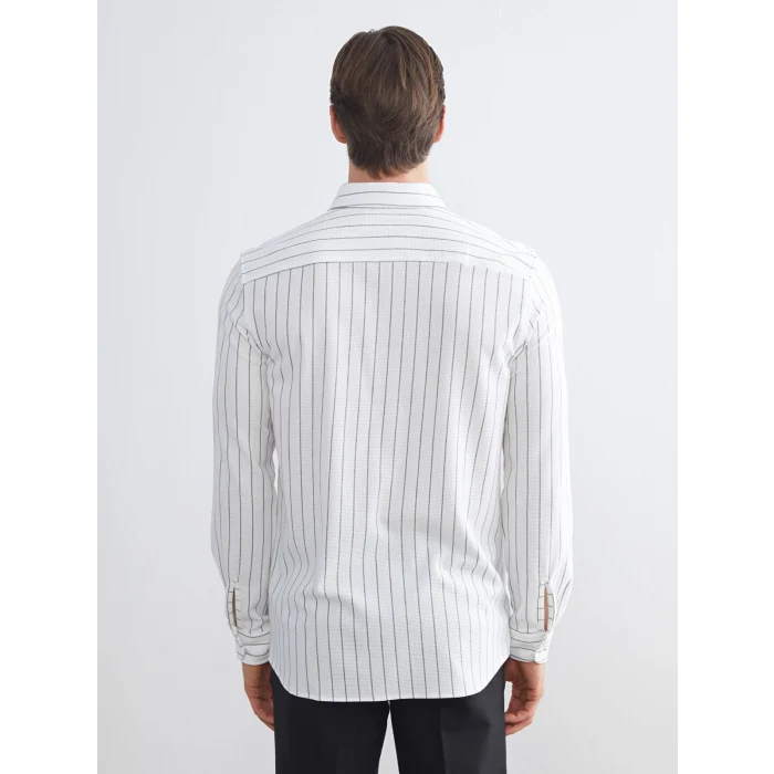 LCW Vision Ekru Slim Fit Uzun Kollu Çizgili Erkek Gömlek