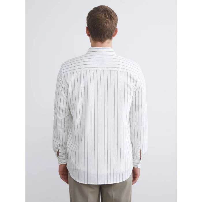 LCW Vision Ekru Slim Fit Uzun Kollu Çizgili Erkek Gömlek