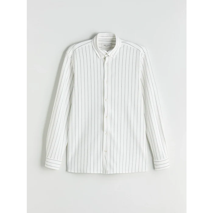 LCW Vision Ekru Slim Fit Uzun Kollu Çizgili Erkek Gömlek