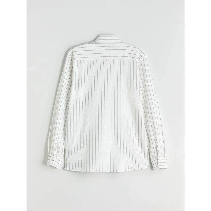 LCW Vision Ekru Slim Fit Uzun Kollu Çizgili Erkek Gömlek
