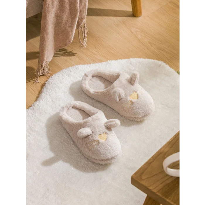 LCW STEPS Ekru Hayvan Figürlü Pelüş Kadın Ev Terliği