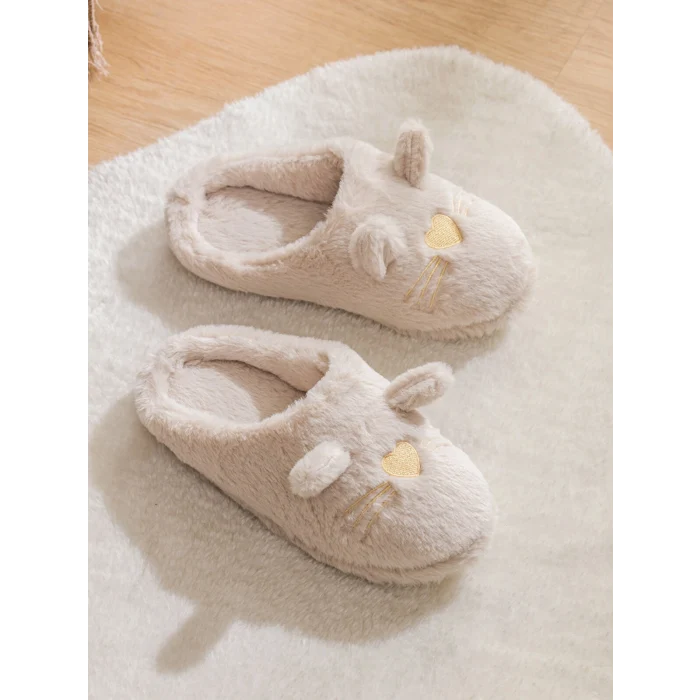 LCW STEPS Ekru Hayvan Figürlü Pelüş Kadın Ev Terliği