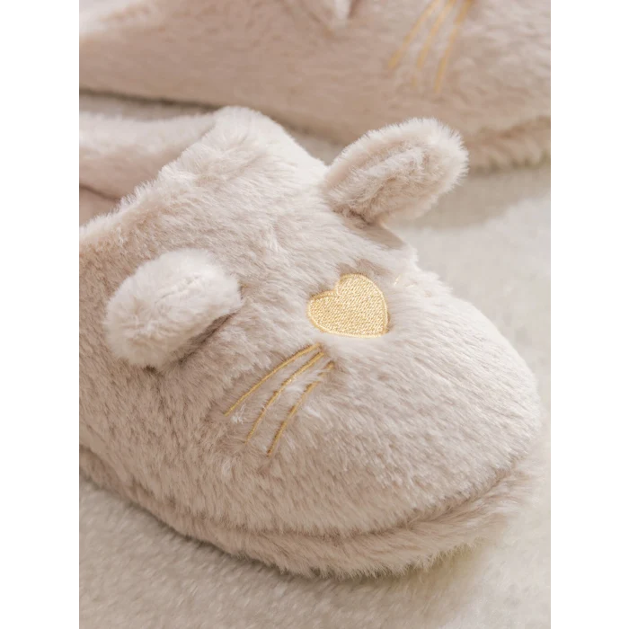 LCW STEPS Ekru Hayvan Figürlü Pelüş Kadın Ev Terliği