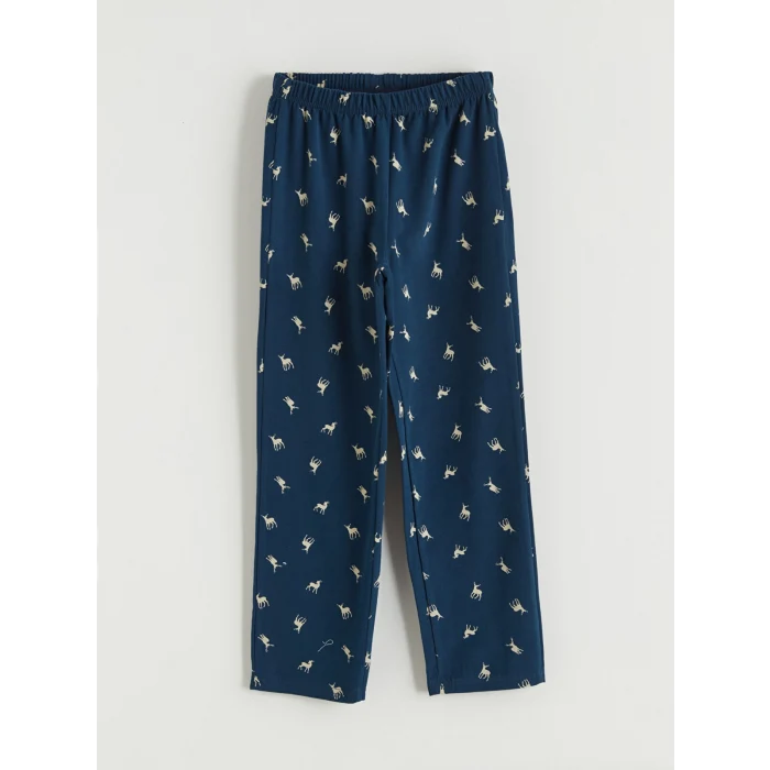 LCW Kids Bej Bisiklet Yaka Baskılı Erkek Çocuk Pijama Takım