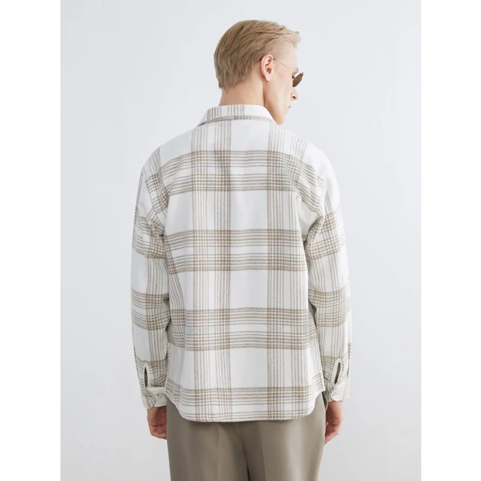 LCW Vision Bej Regular Fit Uzun Kollu Ekose Erkek Gömlek Ceket