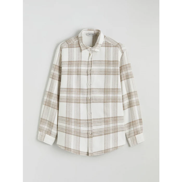 LCW Vision Bej Regular Fit Uzun Kollu Ekose Erkek Gömlek Ceket