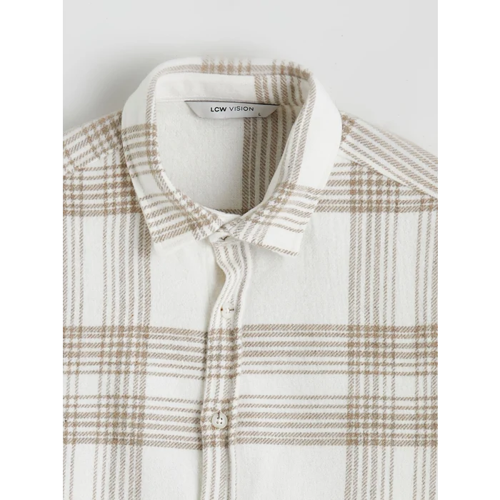 LCW Vision Bej Regular Fit Uzun Kollu Ekose Erkek Gömlek Ceket