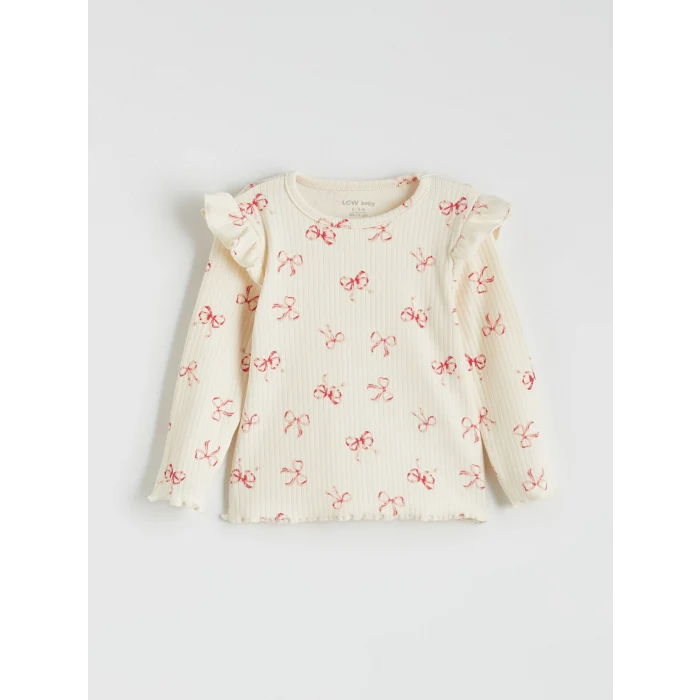 LCW baby Ekru Bisiklet Yaka Baskılı Kız Bebek Bluz 3lü