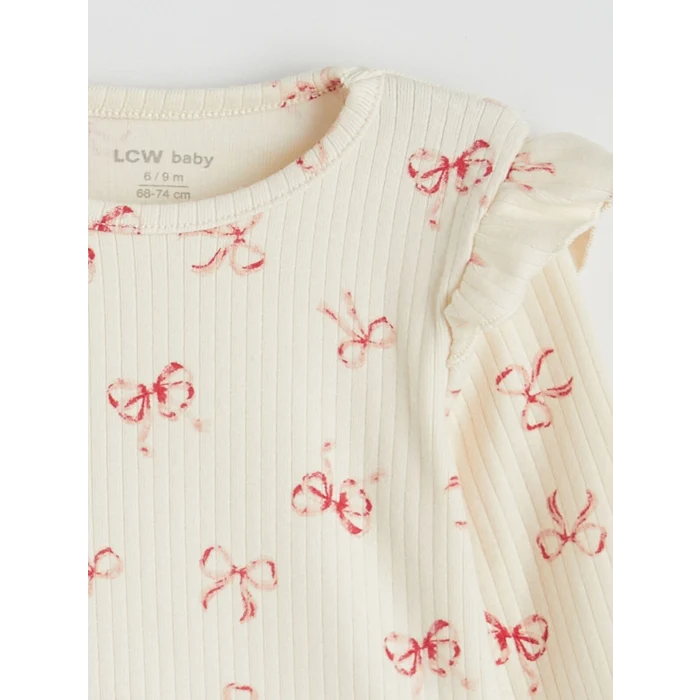 LCW baby Ekru Bisiklet Yaka Baskılı Kız Bebek Bluz 3lü