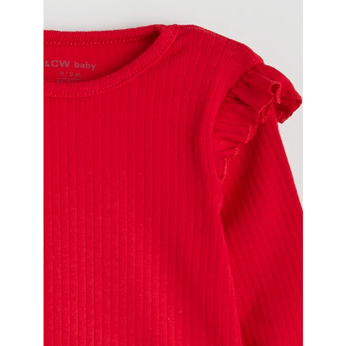 LCW baby Ekru Bisiklet Yaka Baskılı Kız Bebek Bluz 3lü