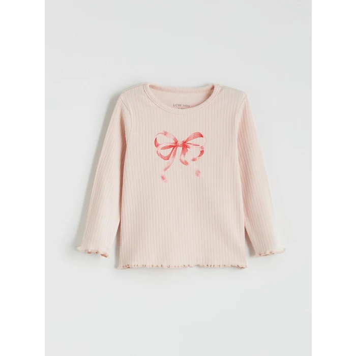 LCW baby Ekru Bisiklet Yaka Baskılı Kız Bebek Bluz 3lü