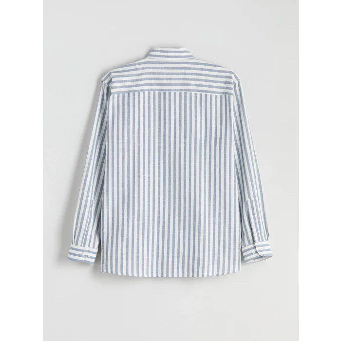 LCW Vision İndigo Regular Fit Uzun Kollu Çizgili Erkek Gömlek