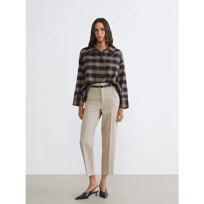 LCW Vision Siyah Ekose Oversize Kadın Gömlek