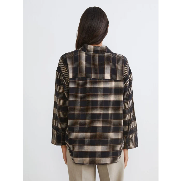 LCW Vision Siyah Ekose Oversize Kadın Gömlek