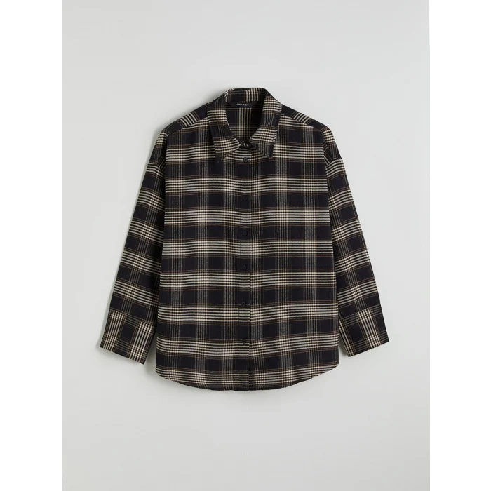 LCW Vision Siyah Ekose Oversize Kadın Gömlek