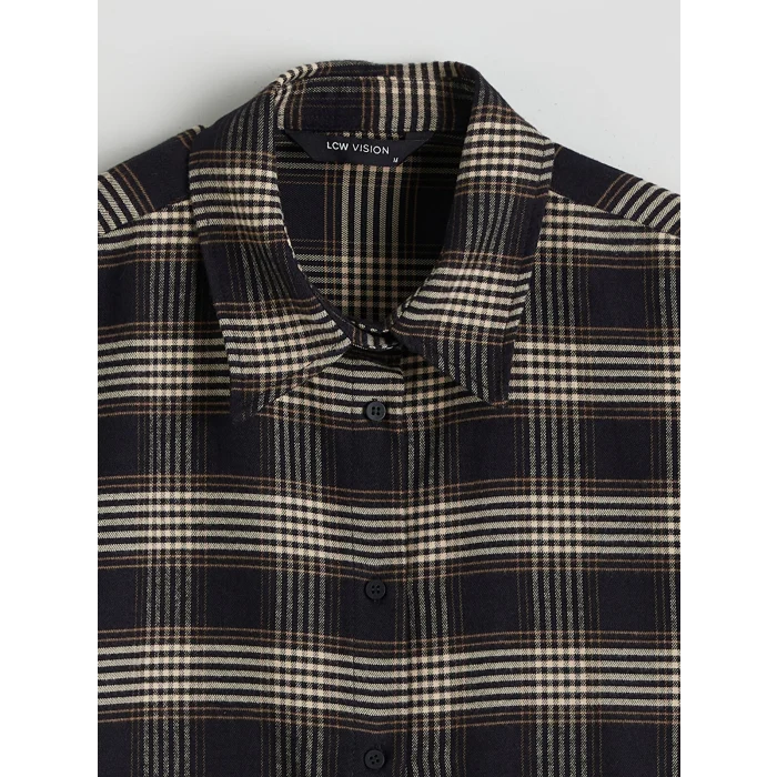 LCW Vision Siyah Ekose Oversize Kadın Gömlek