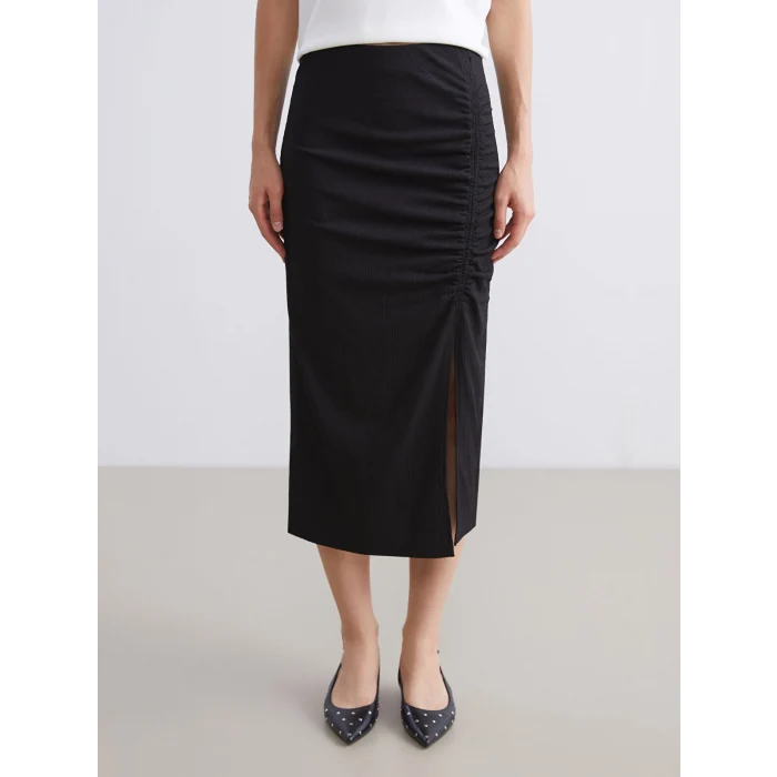 LCW Vision Siyah Beli Lastikli Büzgülü Etek