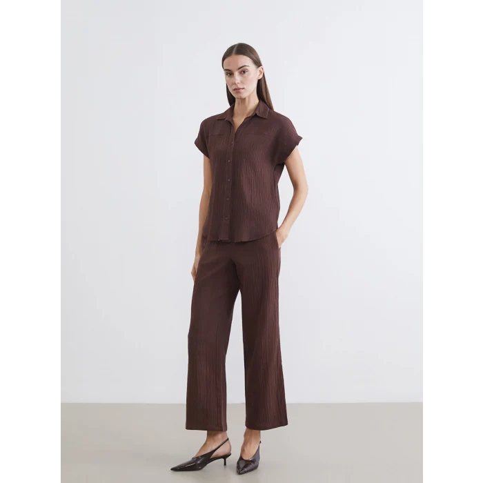 LCWAIKIKI Classic Kahverengi Dokulu Müslin Kadın Gömlek