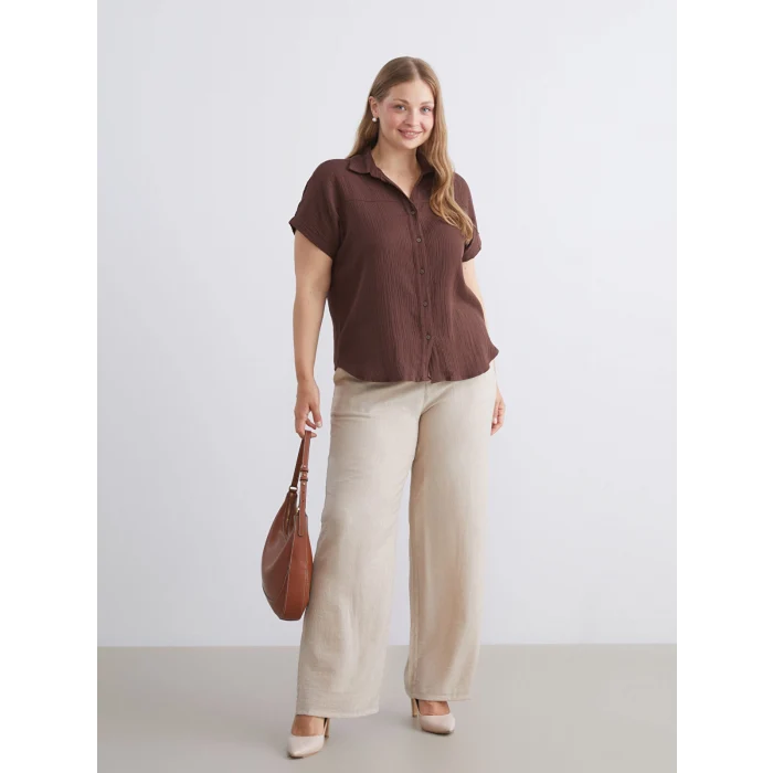 LCWAIKIKI Classic Kahverengi Dokulu Müslin Kadın Gömlek