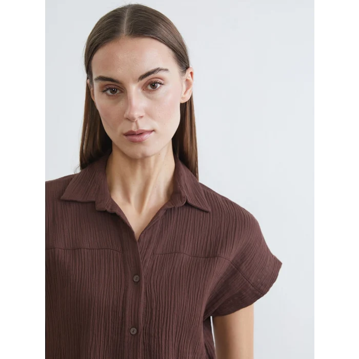 LCWAIKIKI Classic Kahverengi Dokulu Müslin Kadın Gömlek
