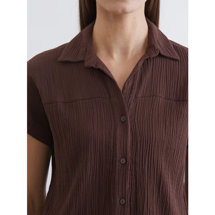 LCWAIKIKI Classic Kahverengi Dokulu Müslin Kadın Gömlek