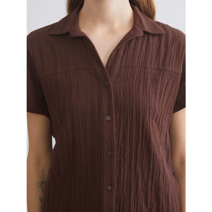 LCWAIKIKI Classic Kahverengi Dokulu Müslin Kadın Gömlek