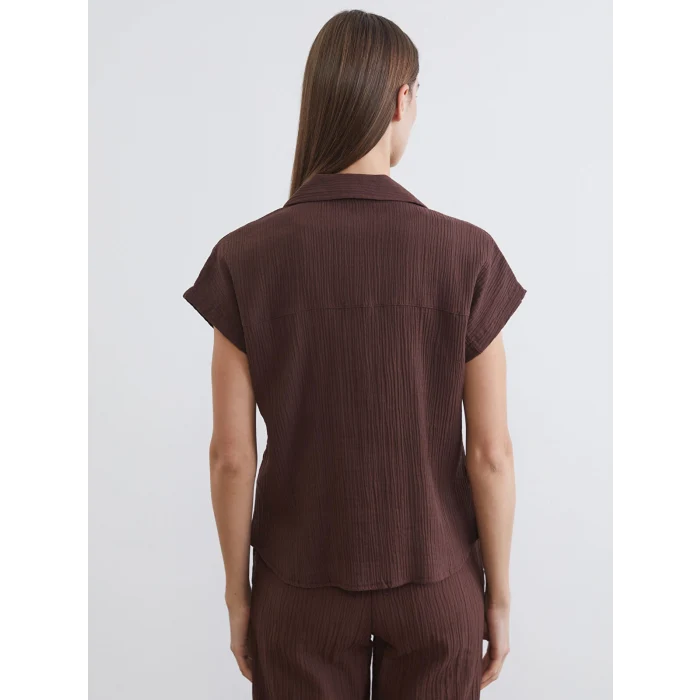 LCWAIKIKI Classic Kahverengi Dokulu Müslin Kadın Gömlek