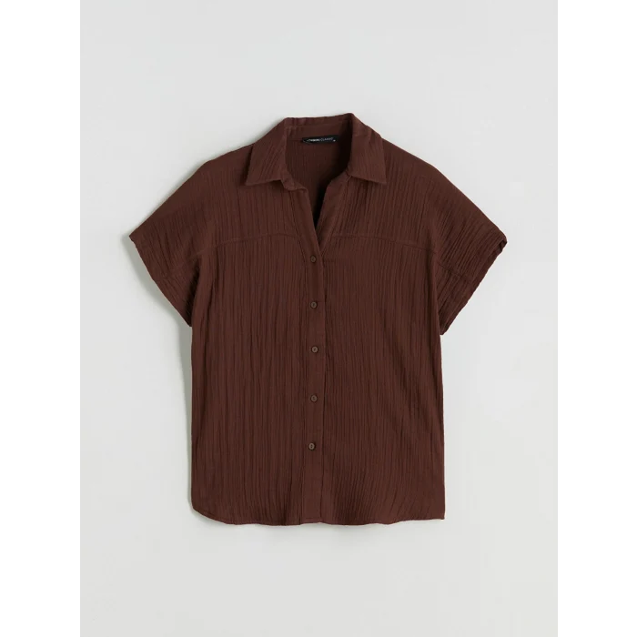 LCWAIKIKI Classic Kahverengi Dokulu Müslin Kadın Gömlek